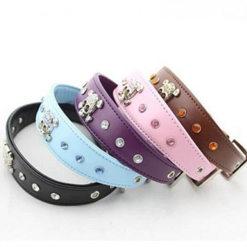 Leather Diamond Skull Pet Collars